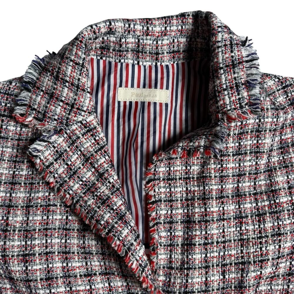Paul by S.J.S. Tweed Blazer Jacket Red White Blue Fringe Trim Size 8 Patriotic - Picture 5 of 7
